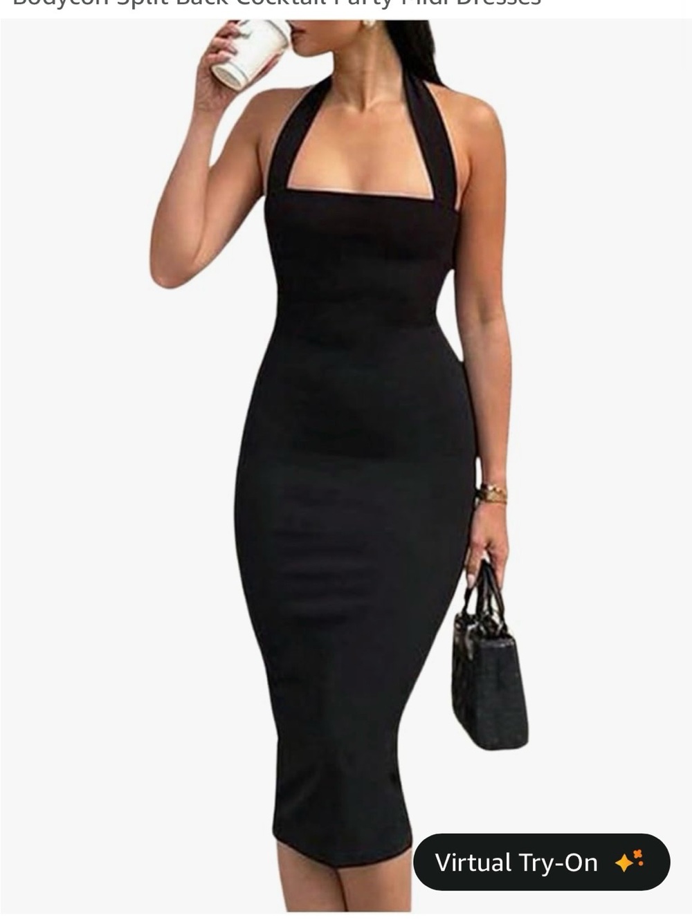 Black Halter Bodycon Midi Dress - Sleek Cocktail Dress
